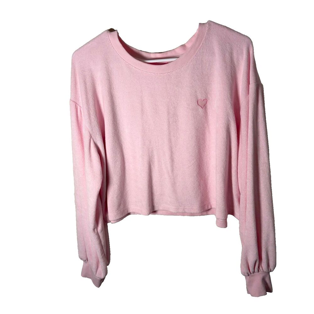 Stoney Clover Sweatshirt Women's XL Pink Terry Cropped Long Sleeve Pullover